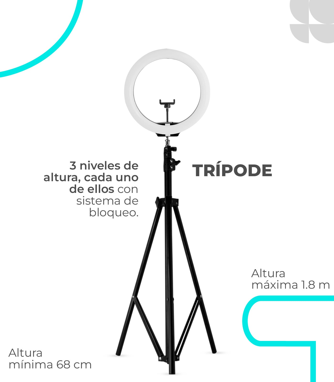 Aro de 33 Cm Luz Blanca + Tripode 2.1